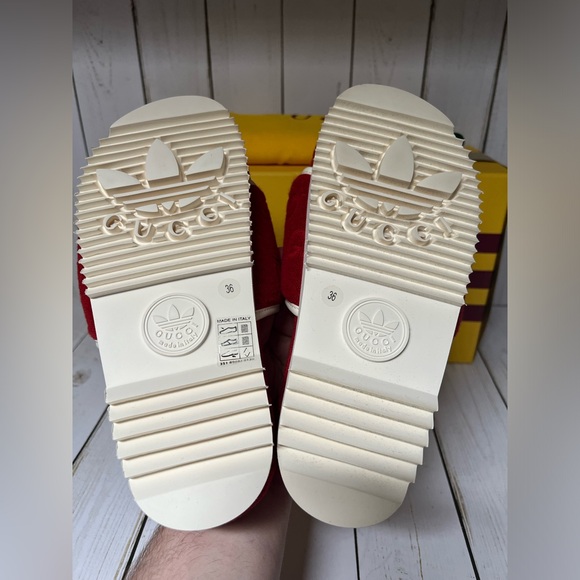 Gucci X Adidas Terry Cloth GG Monogram Platform Slide Sandals Red Sz 36 / 6